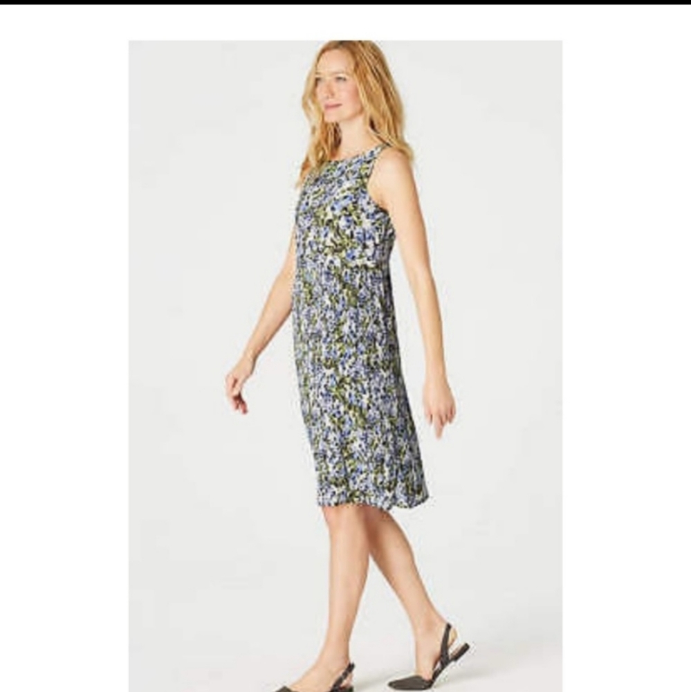 J. JILL GRANITE BLOOM PLEATED FLORAL SLEEVELESS MIDI DRESS WOMEN'S SIZE SMALL